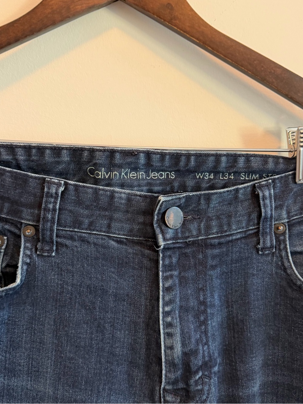 Men's Calvin Klein Dark Blue Slim Straight Jeans - 34x34 - Picture 4 of 6